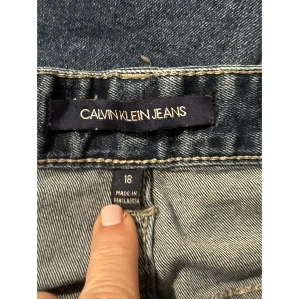 Calvin Klein Jeans Skinny Distressed Boys Size 18 Straight Leg Denim Blue Wash